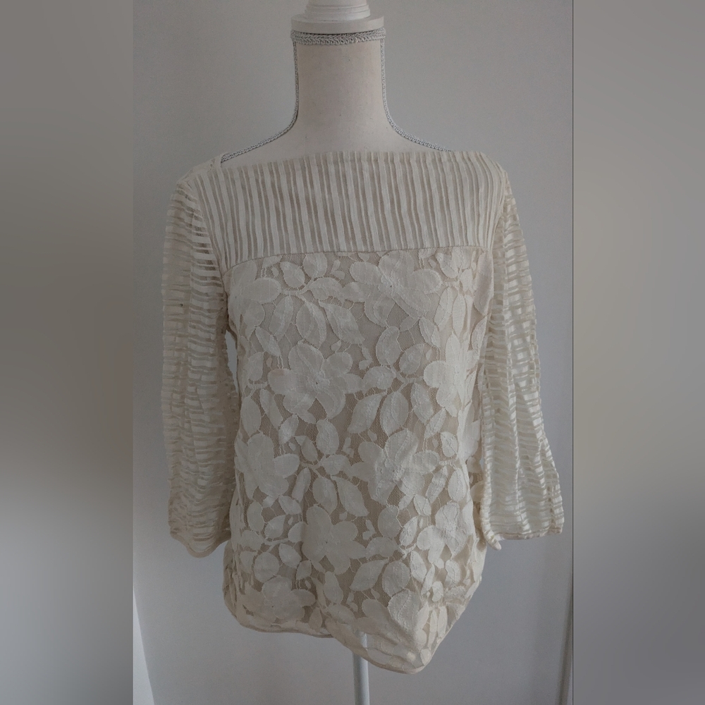 Tory Burch Cream Floral Lace Blouse